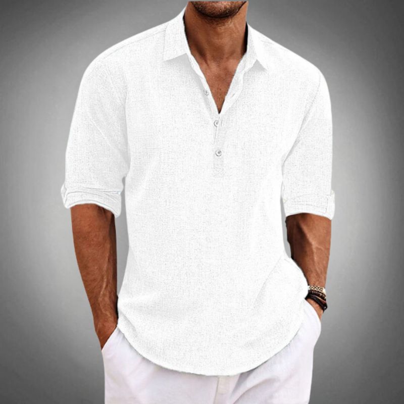 Polo homme lin respirant col boutonné coupe décontractée été S-3XL