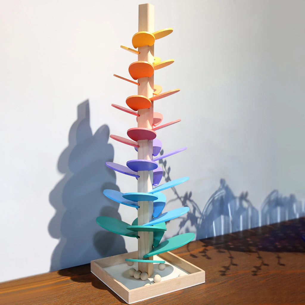 Tour sensorielle bois toboggan billes enfant éveil sonore non toxique dès 10 mois