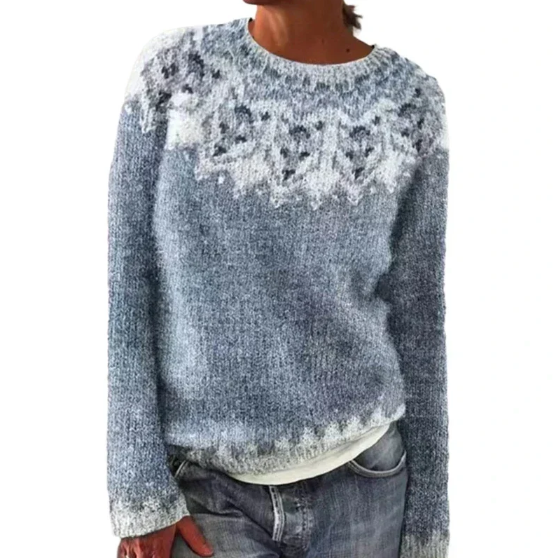 Pull maille femme coton polyester col rond manches longues coupe ample