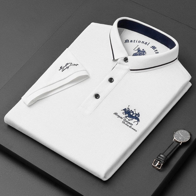 Polo homme coton spandex col classique brodé manches courtes