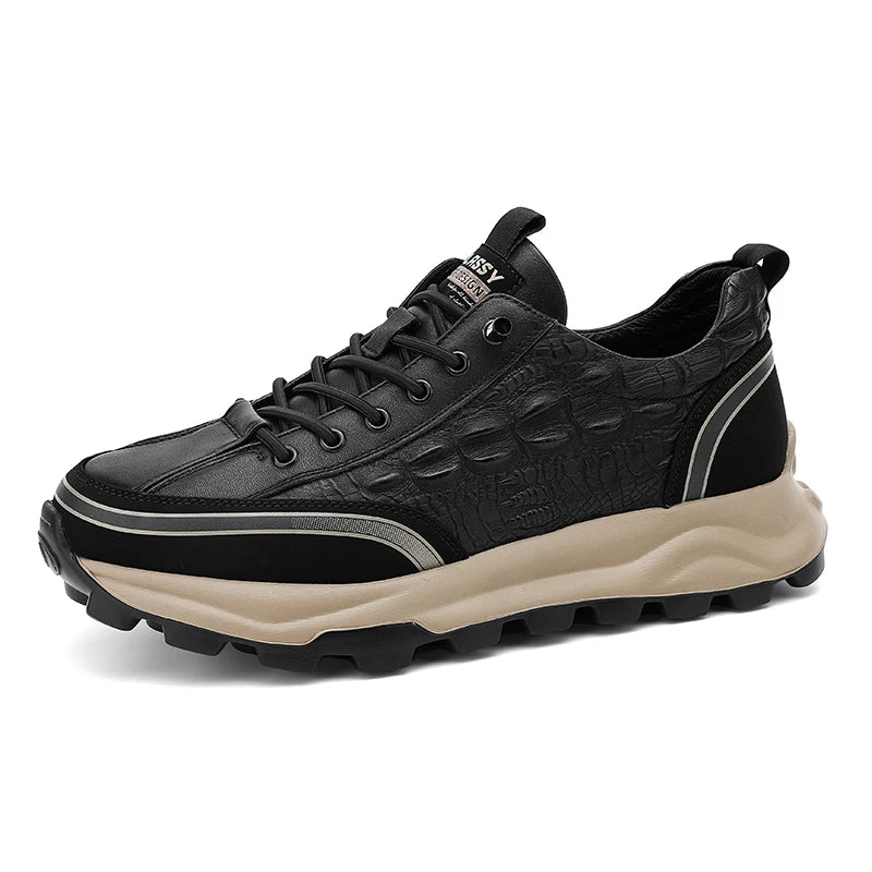 Baskets homme cuir synthétique texturé crocodile semelle caoutchouc