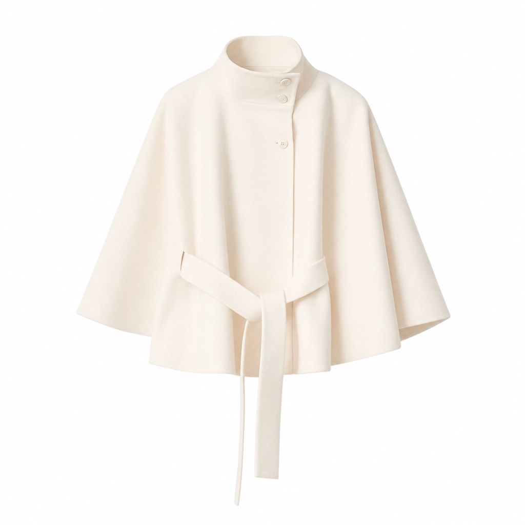 Manteau cape femme col haut élégant hiver