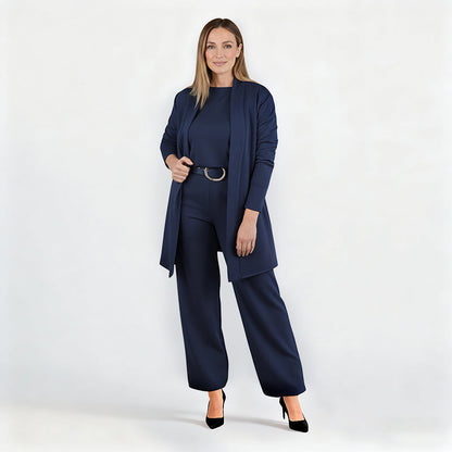 Ensemble femme élégant trois pièces veste haut pantalon