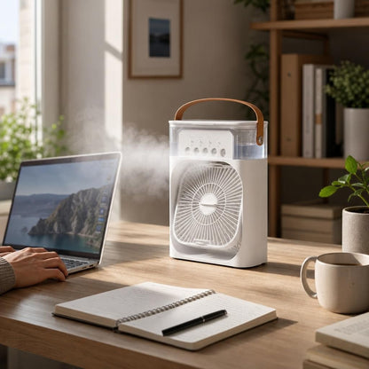 Ventilateur mini en utilisation sur un bureau