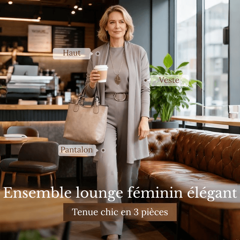 Ensemble femme élégant trois pièces veste haut pantalon
