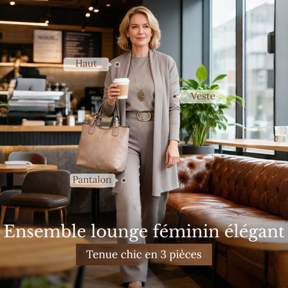 Ensemble femme élégant trois pièces veste haut pantalon