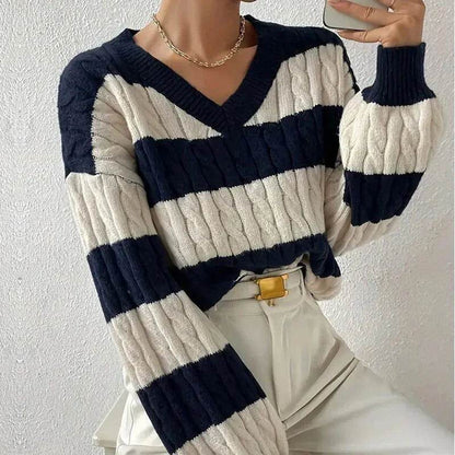 Pull rayé femme col rond manches longues mailles douces