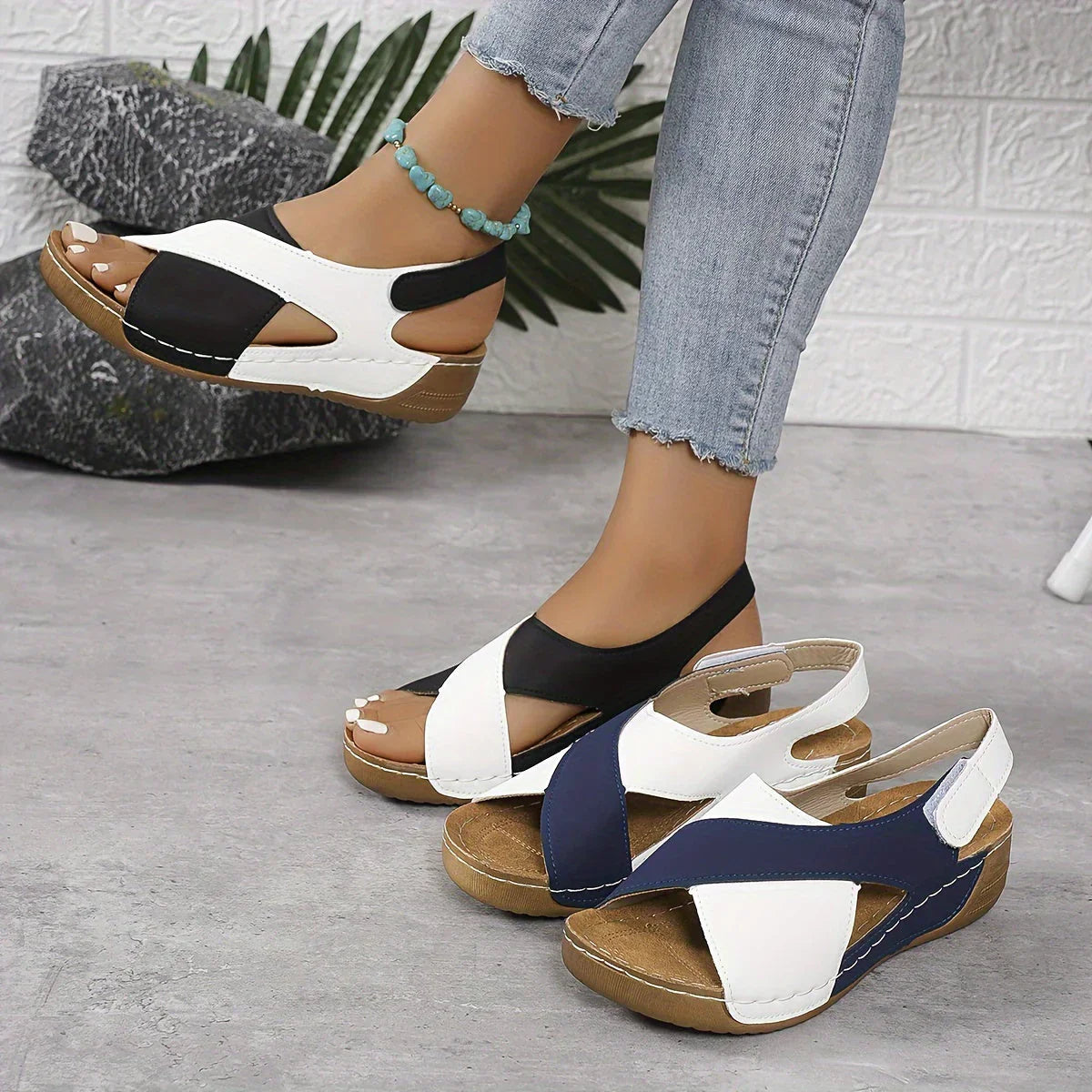 Sandale femme cuir synthétique velcro semelle EVA confortable
