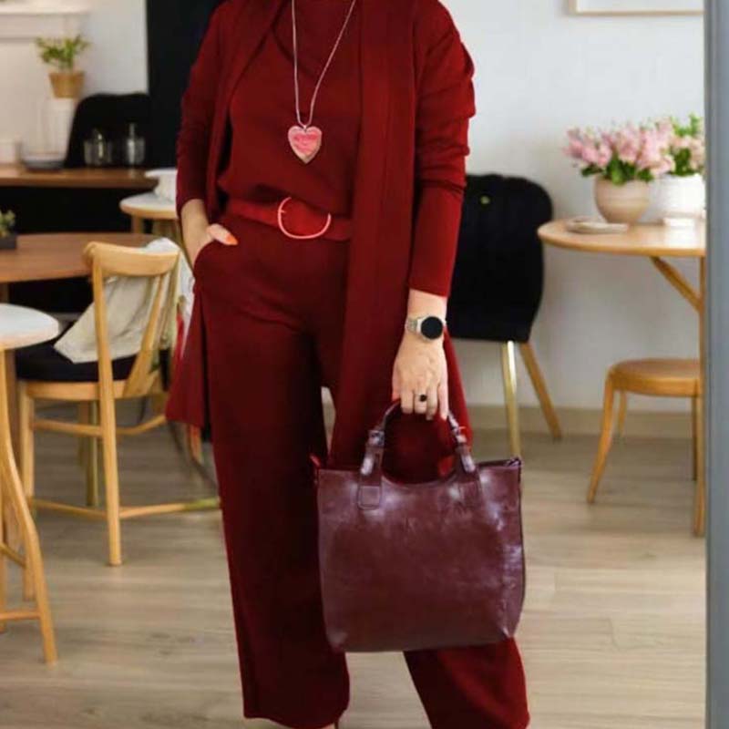 Ensemble femme élégant trois pièces veste haut pantalon