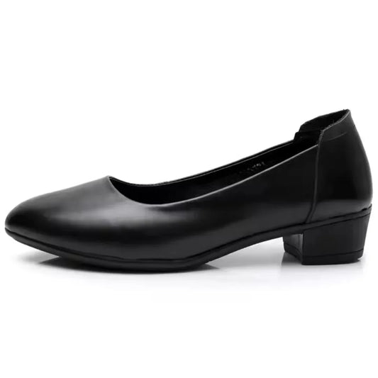 Chaussures femme cuir noir à talon carré bas, confort slip-on classique - Parisola