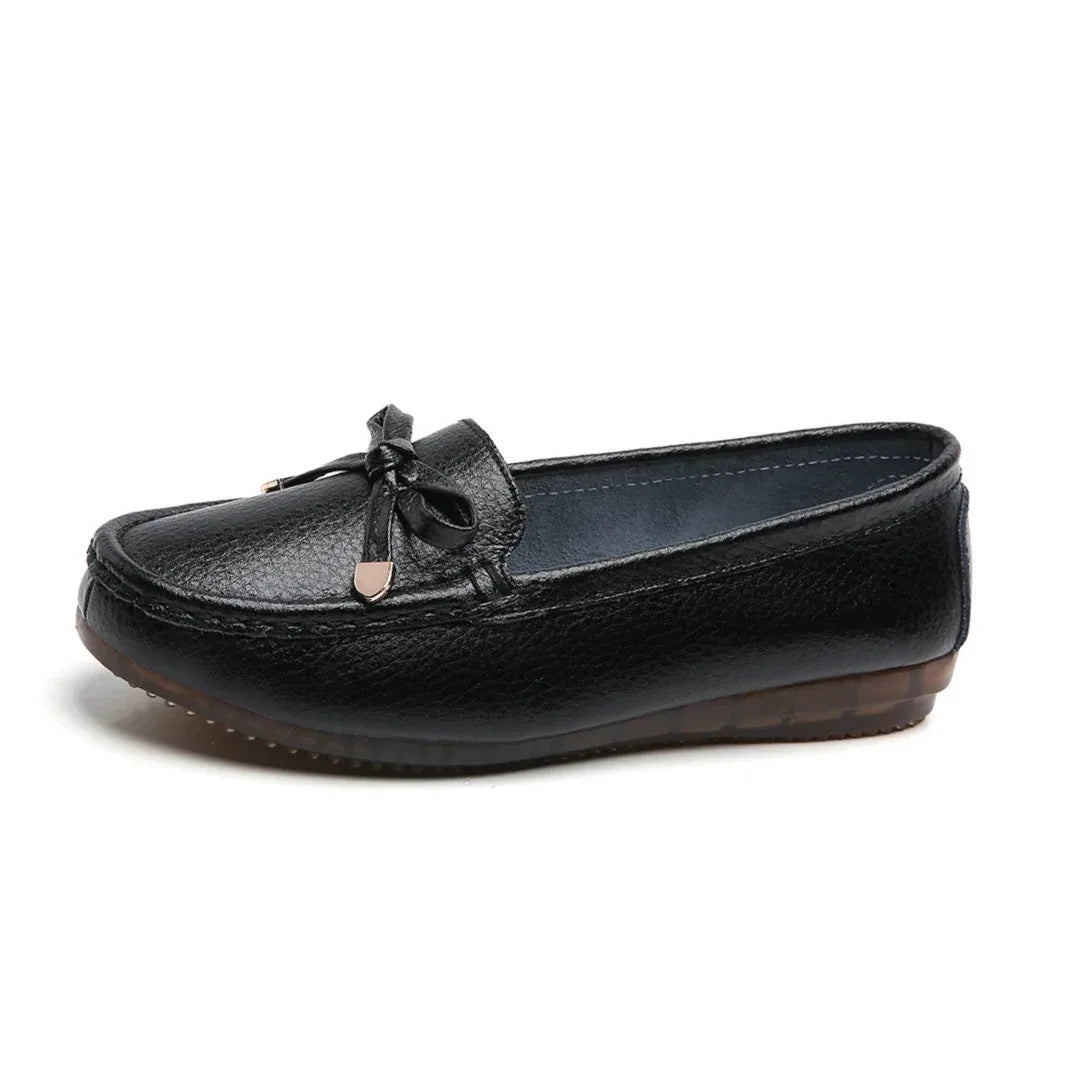 Mocassins femme cuir véritable avec semelle souple antidérapante et nœud décoratif - Parisola