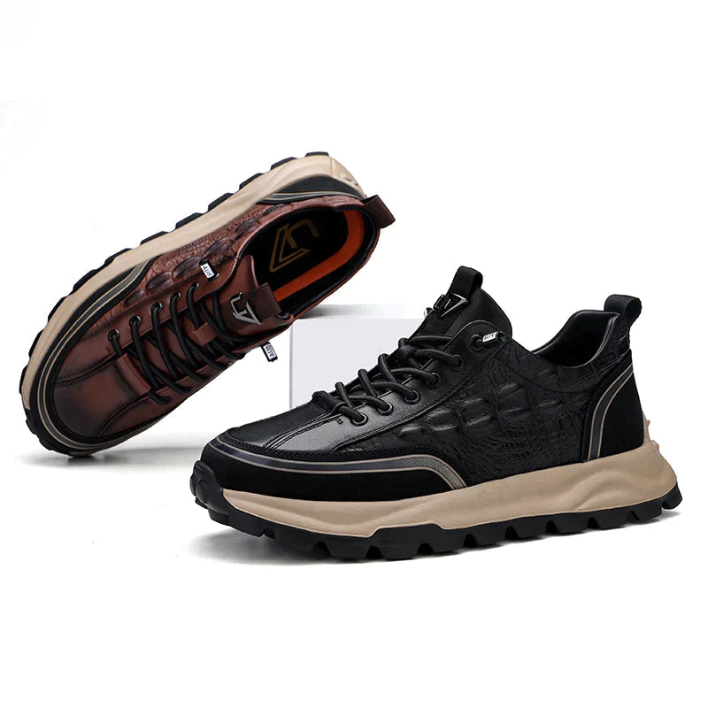 Baskets homme cuir synthétique texturé crocodile semelle caoutchouc