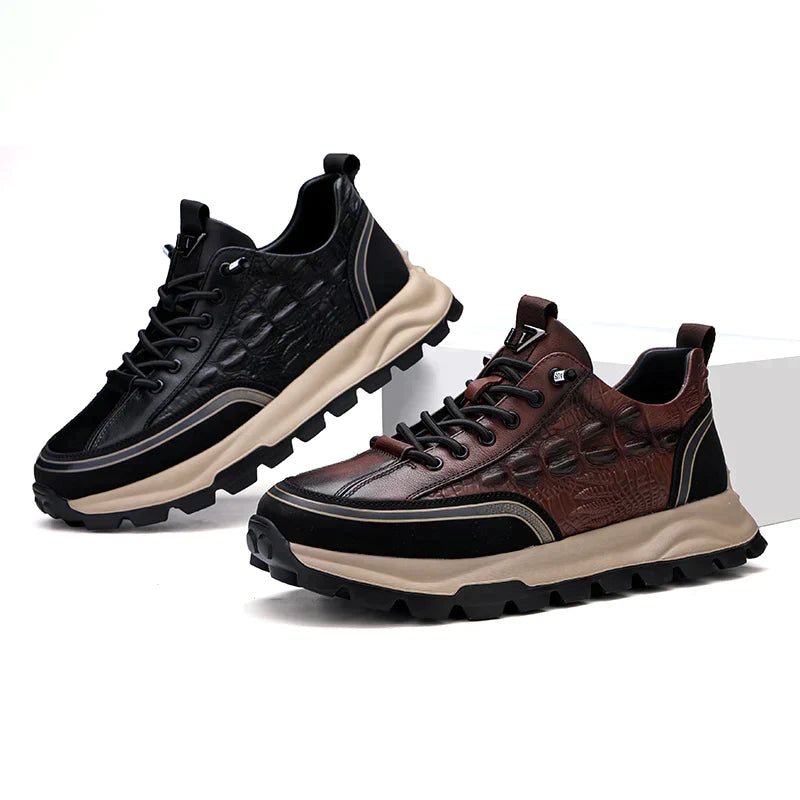 Baskets homme cuir synthétique texturé crocodile semelle caoutchouc