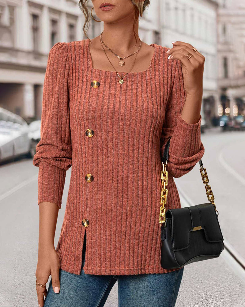 Pull femme élégant polyester col carré manches longues coupe ample