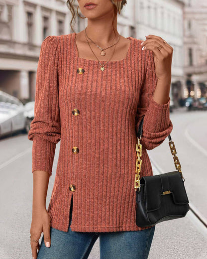 Pull femme élégant polyester col carré manches longues coupe ample