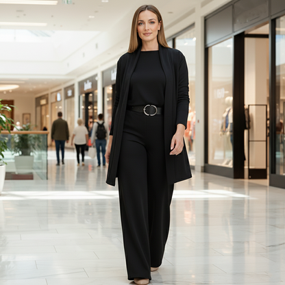 Ensemble femme élégant trois pièces veste haut pantalon
