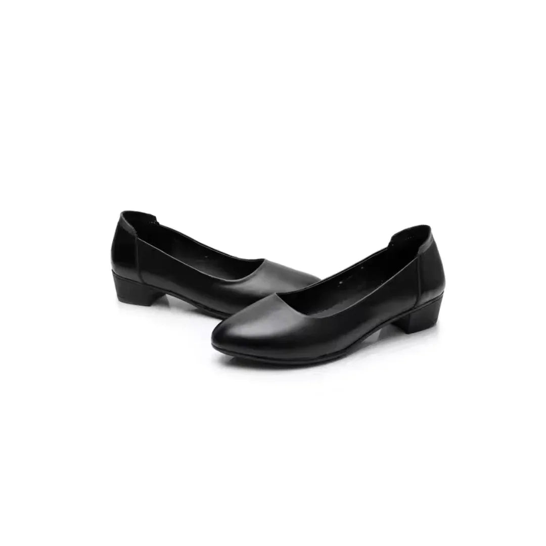 Chaussures femme cuir noir à talon carré bas, confort slip-on classique - Parisola