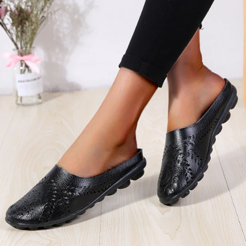 Ballerine femme cuir slip-on semelle caoutchouc antidérapante légère