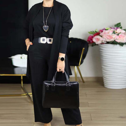 Ensemble femme élégant trois pièces veste haut pantalon