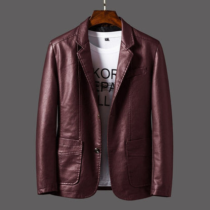 Blazer homme cuir synthétique élégant coupe ajustée col en V