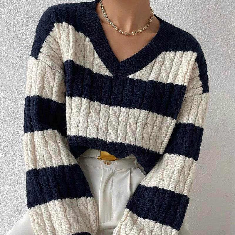 Pull rayé femme col rond manches longues mailles douces