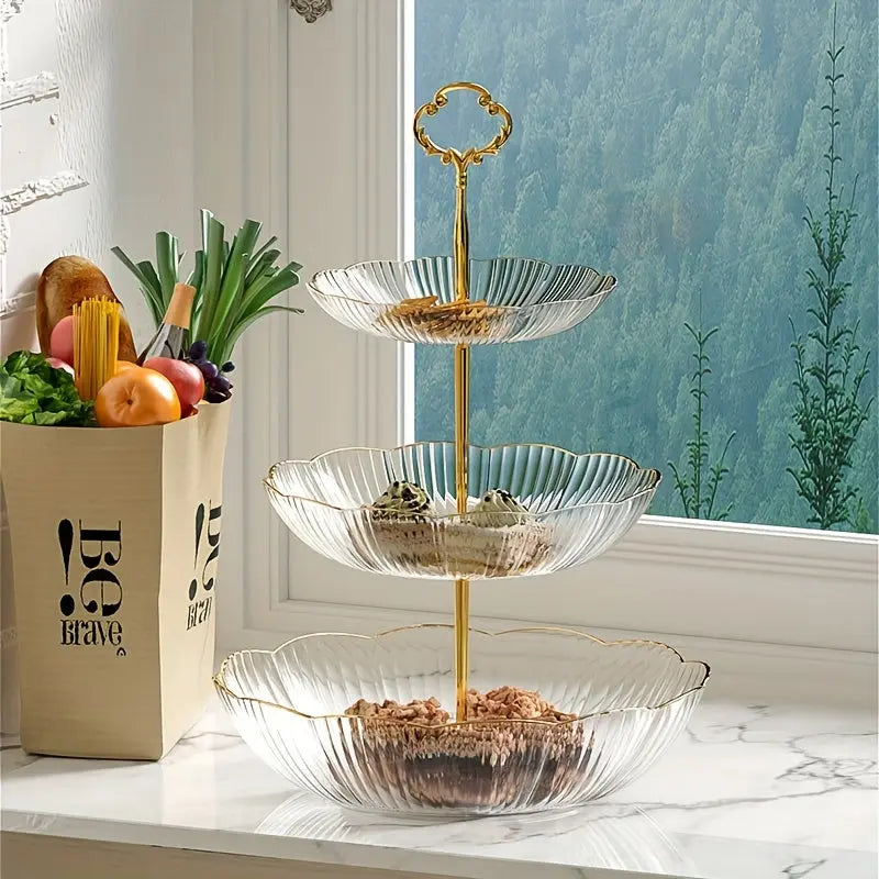 Corbeille à fruits 3 niveaux PET empilable rangement légumes pain cuisine 25x35 cm