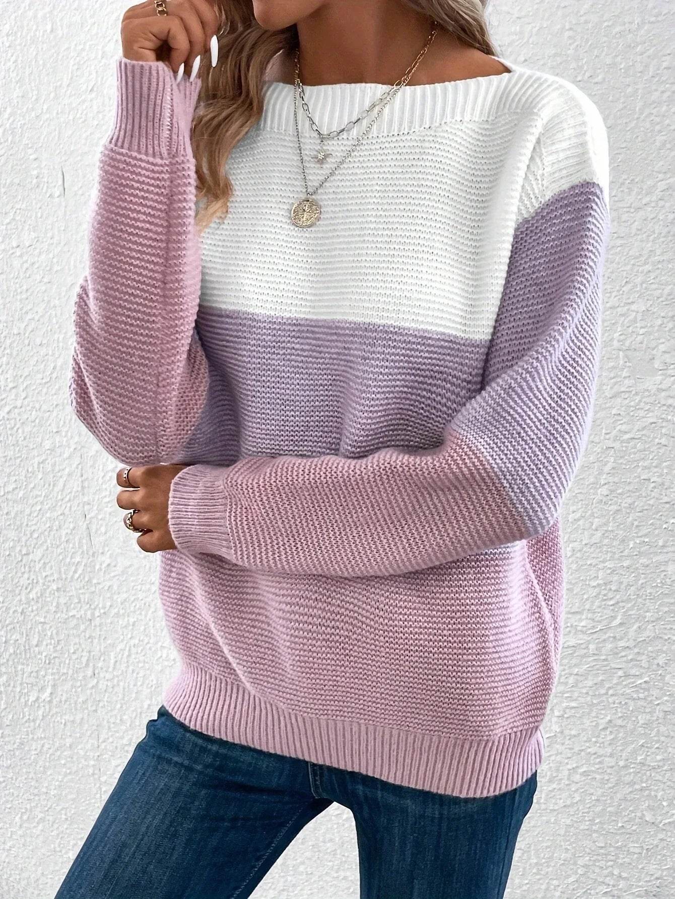 Pull femme col rond décontracté mailles douces manches longues