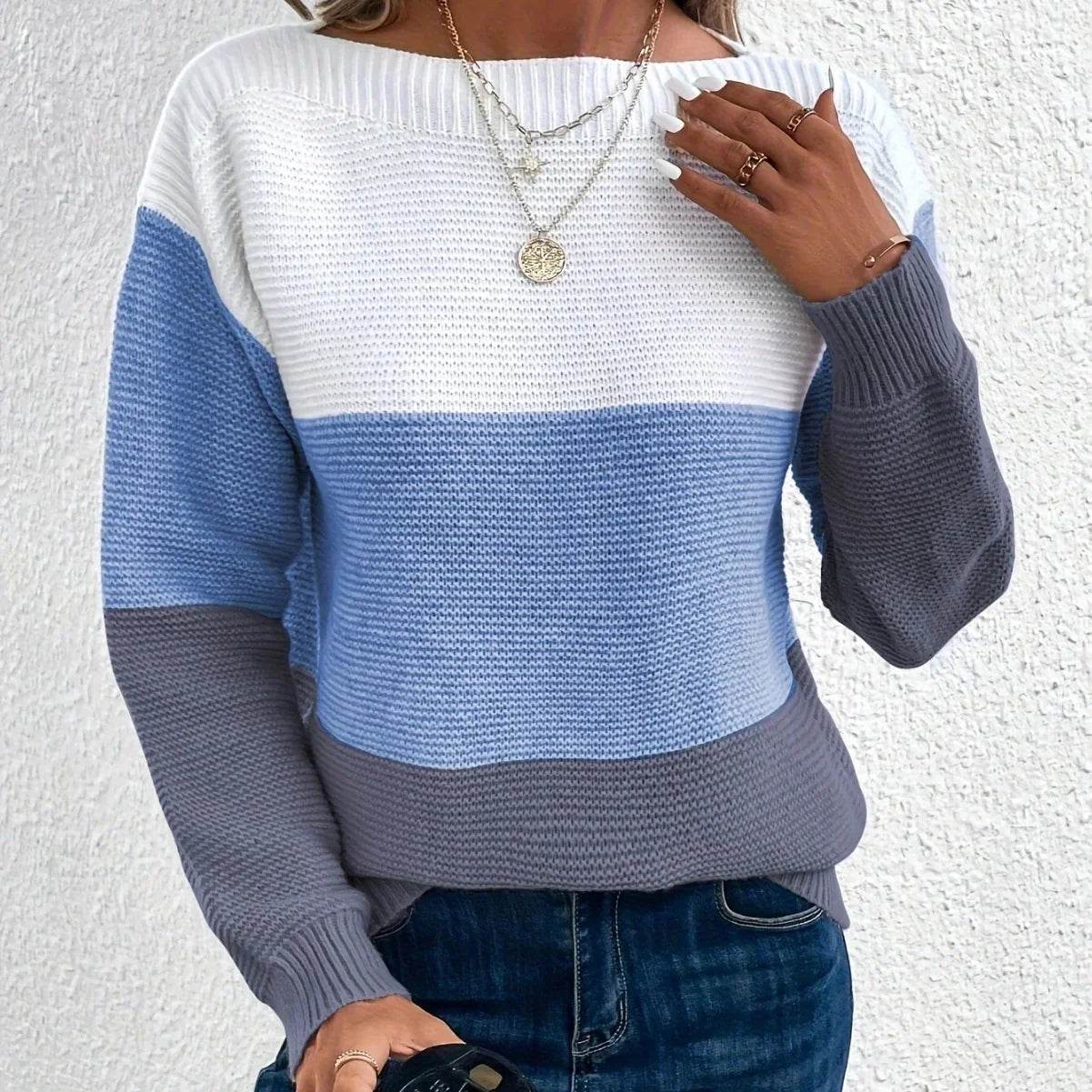 Pull femme col rond décontracté mailles douces manches longues