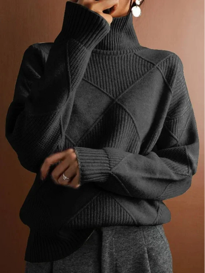 Pull chaud femme col montant maille acrylique coupe ajustée