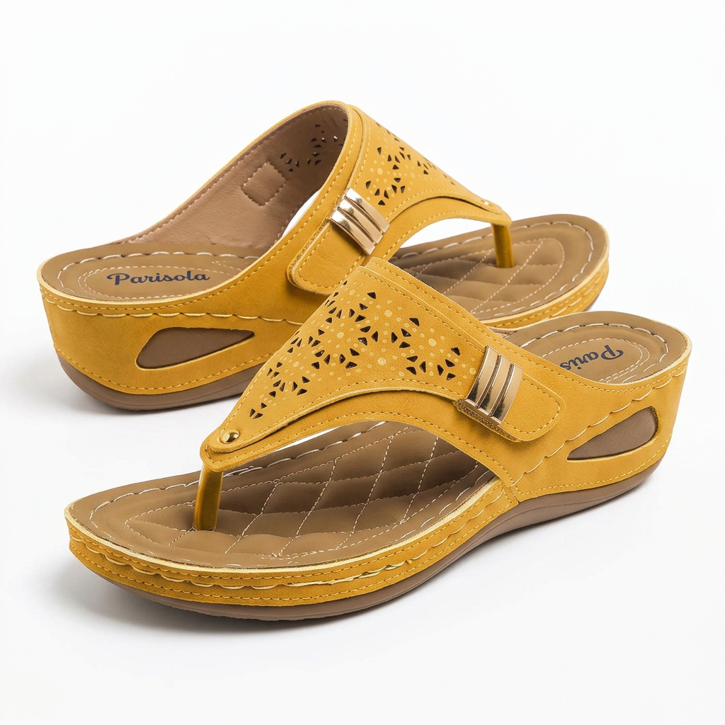 Sandales compensées femme jaune tige perforée bride cheville