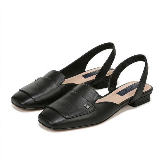 Ballerines Slingback Femme en Cuir - Bout Carré - Bride Arrière - Semelle Plate