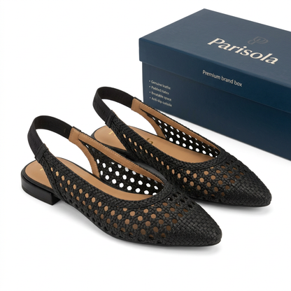 Ballerines femme cuir tressé noir bride arrière bout rond confort