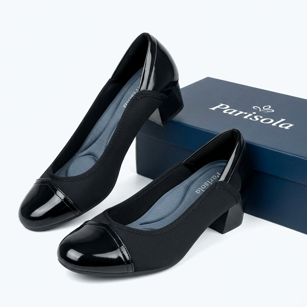 Mocassins femme noirs cuir talon bas semelle caoutchouc confort sans lacets