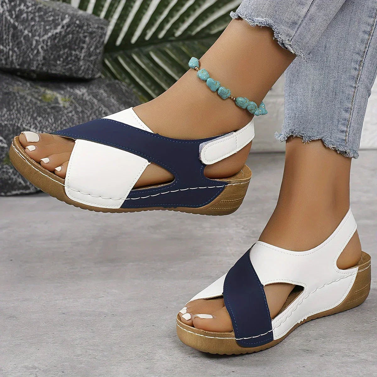 Sandale femme cuir synthétique velcro semelle EVA confortable