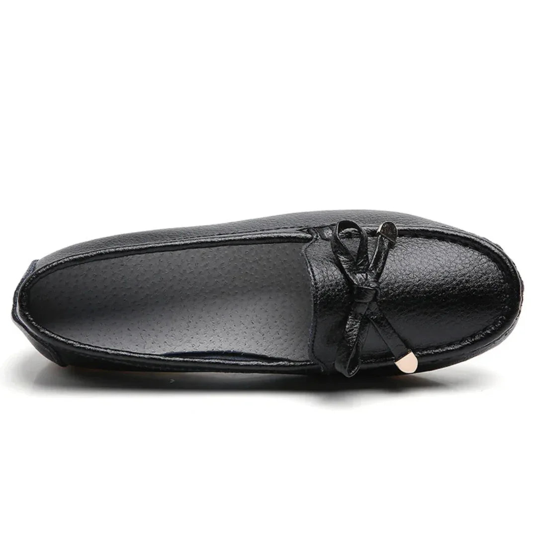 Mocassins femme cuir véritable avec semelle souple antidérapante et nœud décoratif - Parisola