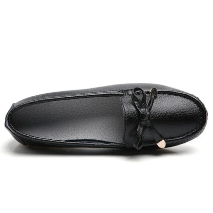 Mocassins femme cuir véritable avec semelle souple antidérapante et nœud décoratif - Parisola