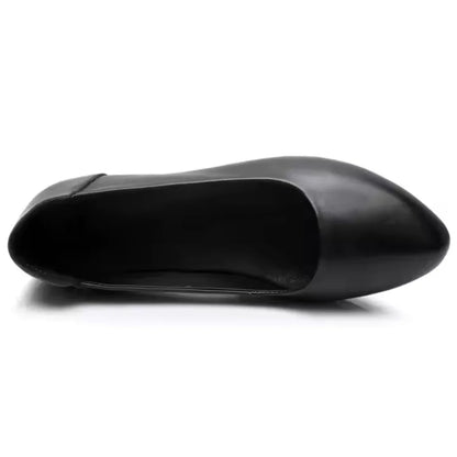 Chaussures femme cuir noir à talon carré bas, confort slip-on classique - Parisola