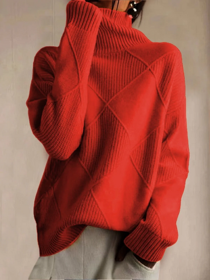 Pull chaud femme col montant maille acrylique coupe ajustée