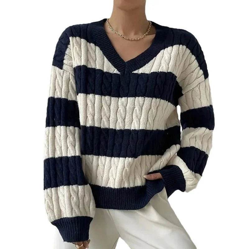 Pull rayé femme col rond manches longues mailles douces