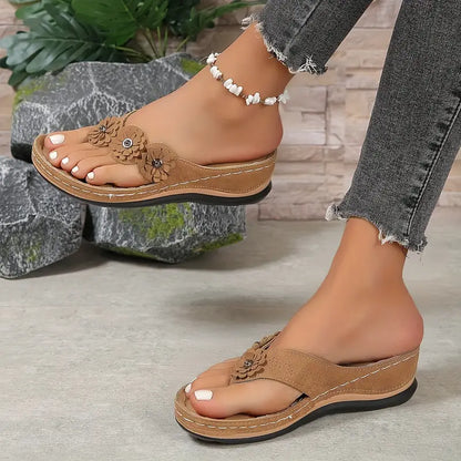 Chaussons femme cuir synthétique motif floral slip-on intérieur extérieur