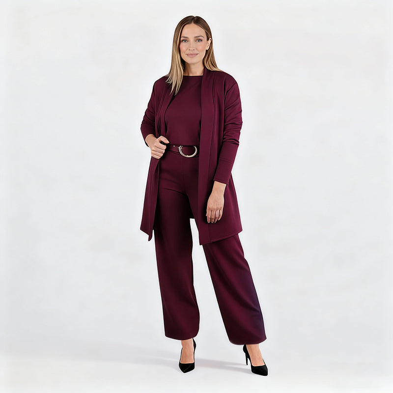 Ensemble femme élégant trois pièces veste haut pantalon