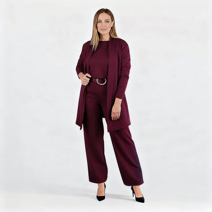 Ensemble femme élégant trois pièces veste haut pantalon