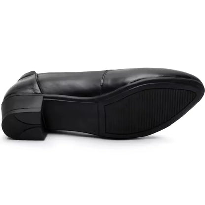 Chaussures femme cuir noir à talon carré bas, confort slip-on classique - Parisola