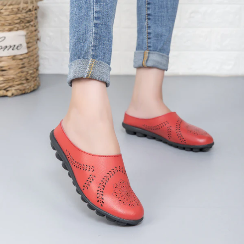 Ballerine femme cuir slip-on semelle caoutchouc antidérapante légère