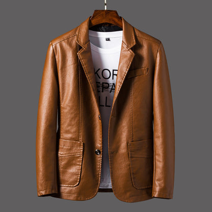 Blazer homme cuir synthétique élégant coupe ajustée col en V