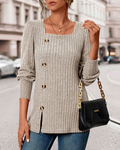 Pull femme élégant polyester col carré manches longues coupe ample