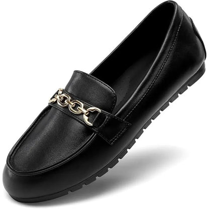 Mocassins femme en cuir avec détail métallique doré, semelle plate antidérapante - Parisola