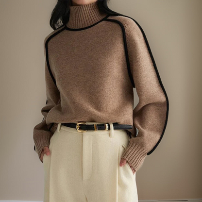 Pull col roulé femme coton tricoté coupe ample automne hiver