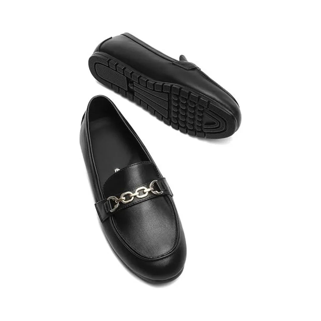 Mocassins femme en cuir avec détail métallique doré, semelle plate antidérapante - Parisola