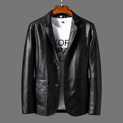 Blazer homme cuir synthétique élégant coupe ajustée col en V